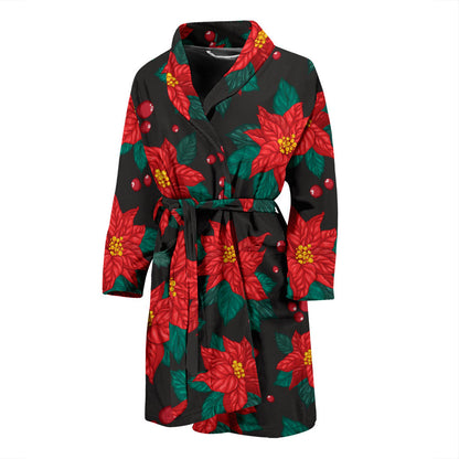 Poinsettia Pattern Print Design POT07 Men Bathrobe