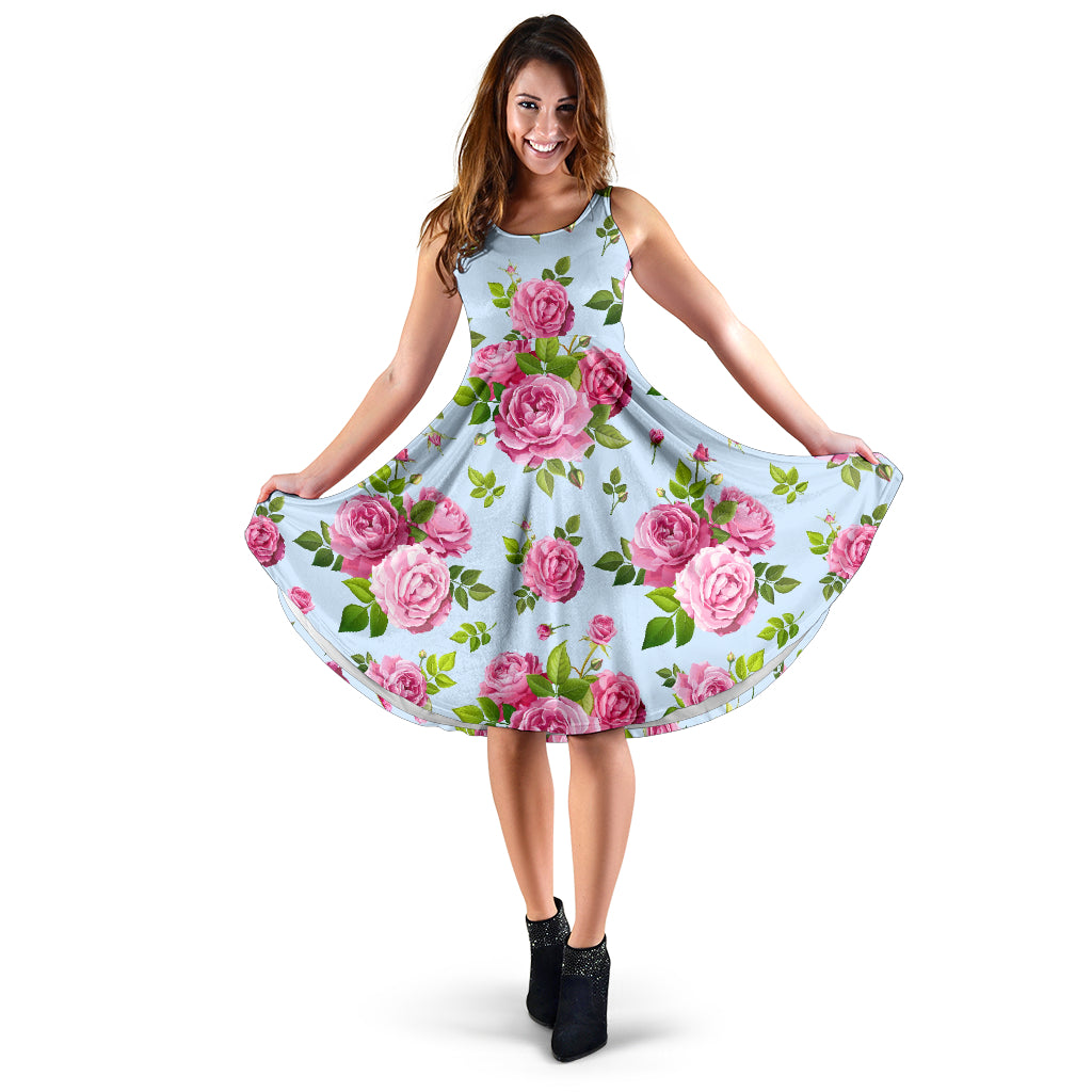 Rose Pink Pattern Print Design RO08 Midi Dress