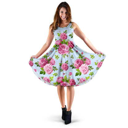 Rose Pink Pattern Print Design RO08 Midi Dress