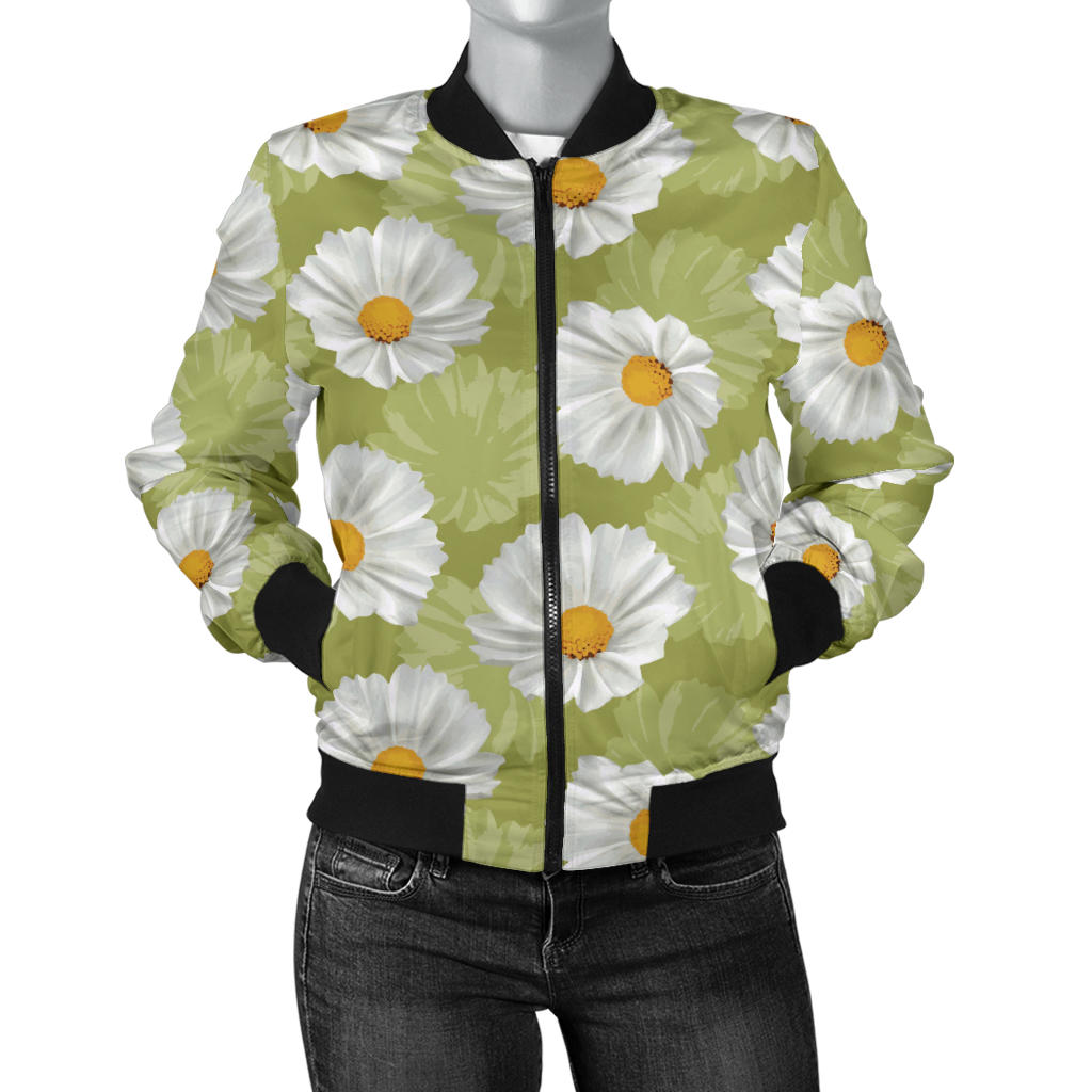 Daisy Pattern Print Design DS06 Women Bomber Jacket