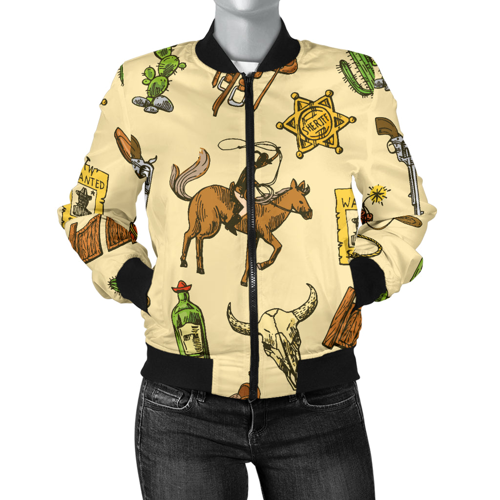 Cowboy Pattern Print Design 04 Women's Bomber Jacket