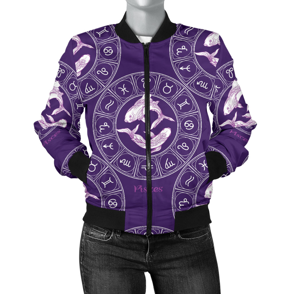 Pisces Pattern Print Design A02 Women's Bomber Jacket