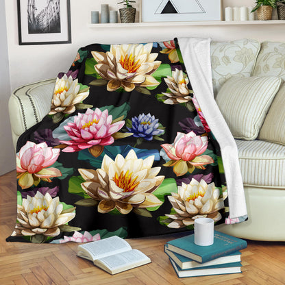 Water Lily Pattern Print Design WL02 Fleece Blanket