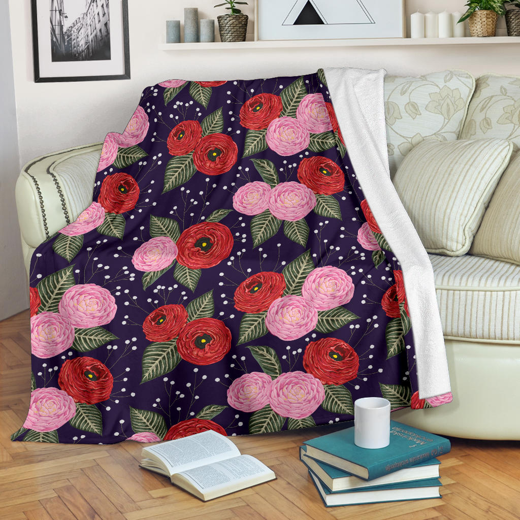 Camellia Pattern Print Design CM02 Fleece Blanket