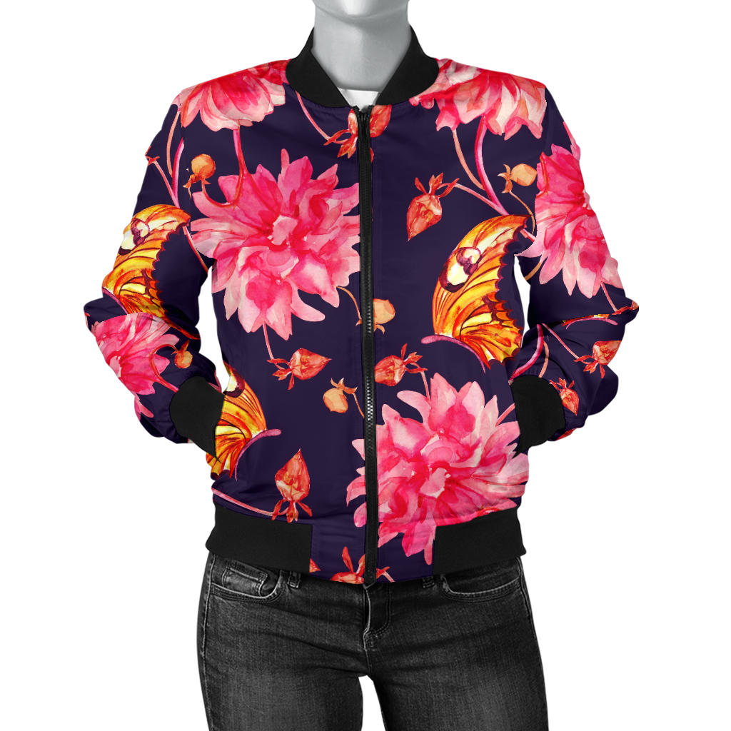 Dahlia Pattern Print Design DH03 Women Bomber Jacket