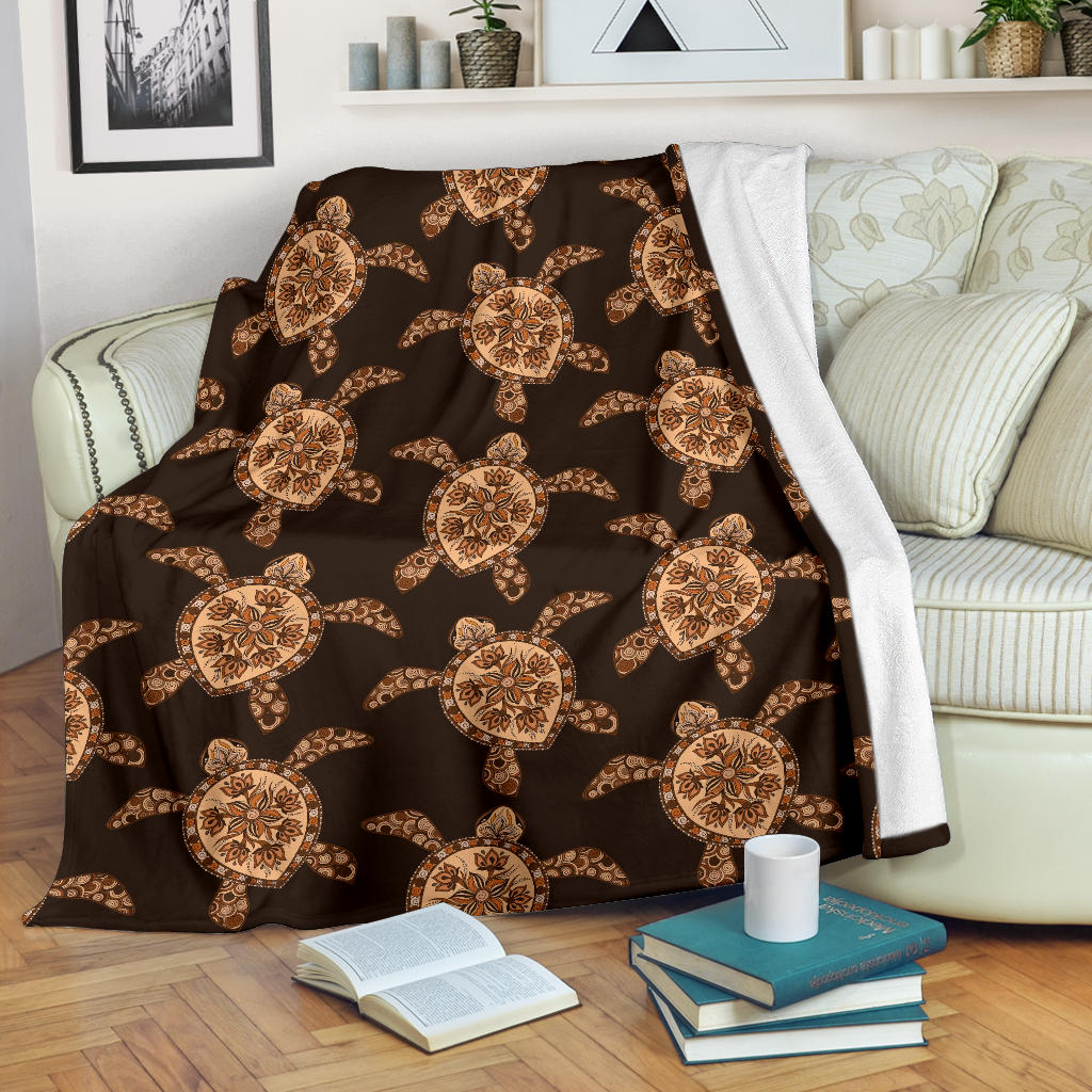 Tribal Sea Turtle Pattern Print Design T09 Fleece Blanket