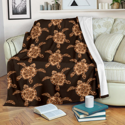 Tribal Sea Turtle Pattern Print Design T09 Fleece Blanket