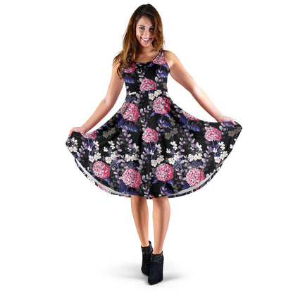 Hydrangea Pattern Print Design HD04 Midi Dress