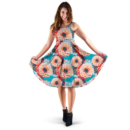 Dahlia Pattern Print Design DH05 Midi Dress