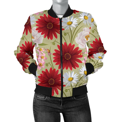 Gerberas Pattern Print Design GB07 Women Bomber Jacket