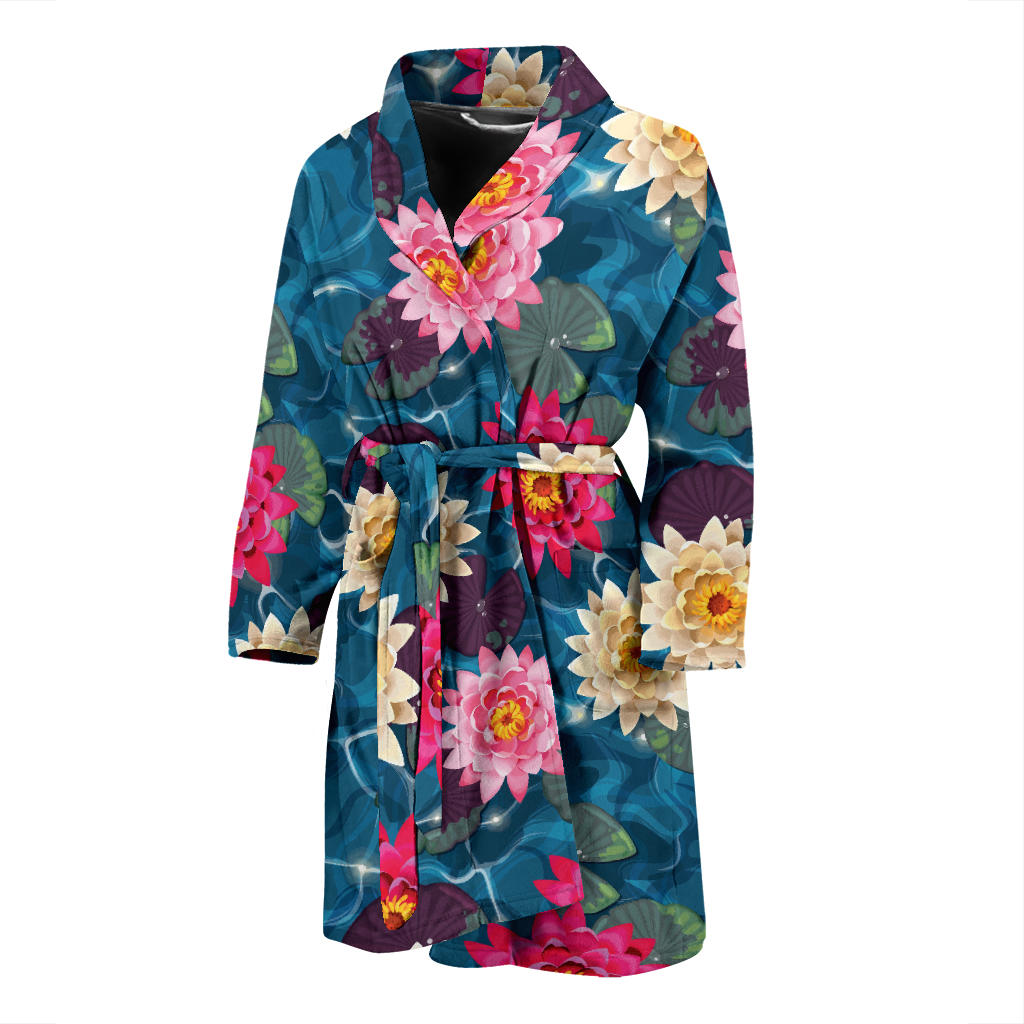 Water Lily Pattern Print Design WL05 Men Bathrobe