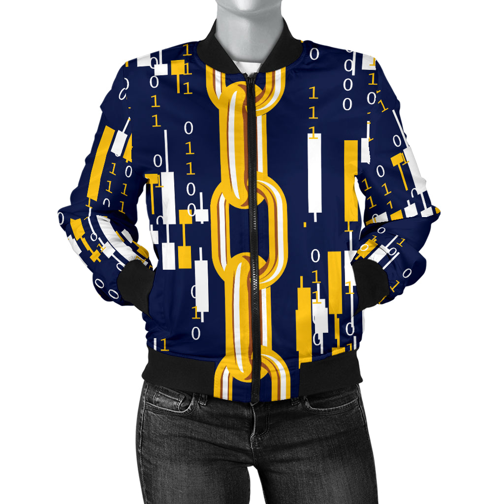 Cryptocurrency Chain Pattern Print Design 03 Women's Bomber Jacket