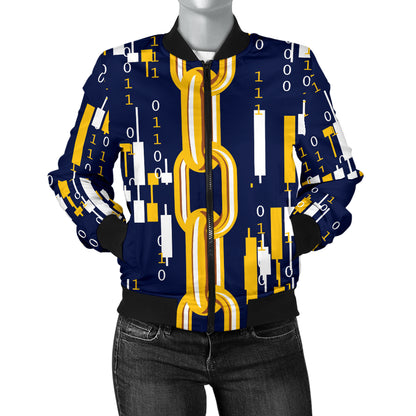 Cryptocurrency Chain Pattern Print Design 03 Women's Bomber Jacket