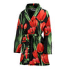 Tulip Red Pattern Print Design TP03 Women Bathrobe