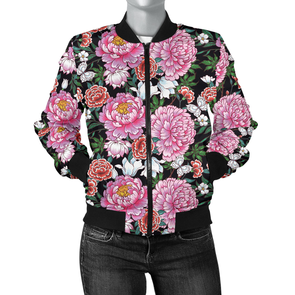 Dahlia Pattern Print Design 02 Women's Bomber Jacket