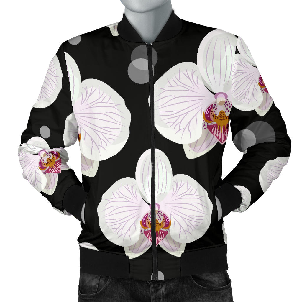 Orchid White Pattern Print Design OR09 Men Bomber Jacket