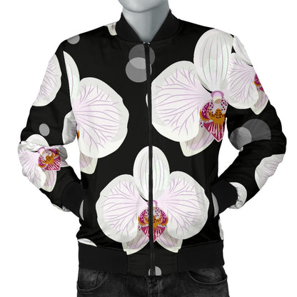 Orchid White Pattern Print Design OR09 Men Bomber Jacket