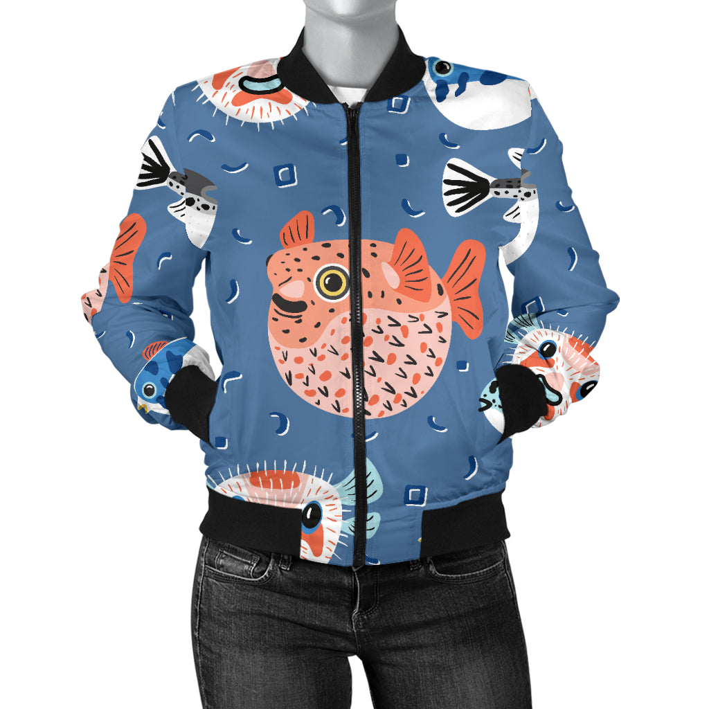 Fugu Pattern Print Design 02 Women's Bomber Jacket