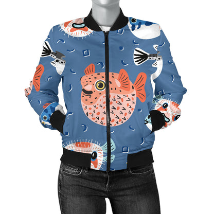 Fugu Pattern Print Design 02 Women's Bomber Jacket