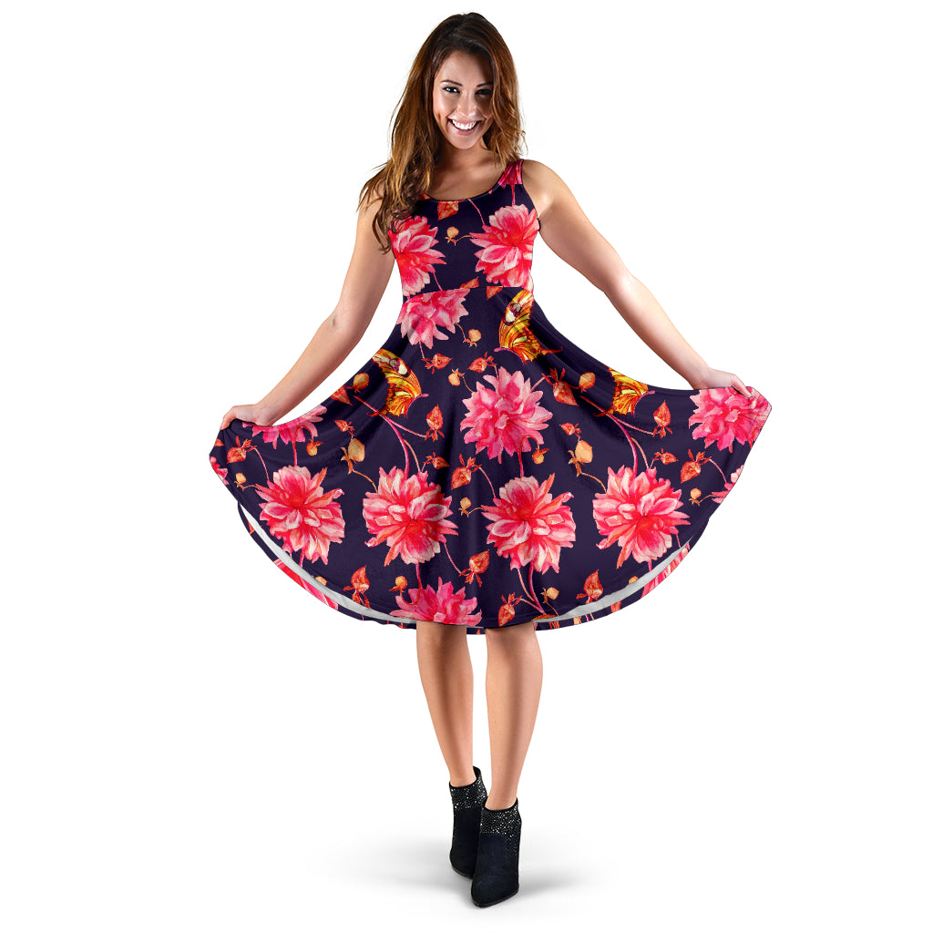 Dahlia Pattern Print Design DH03 Midi Dress