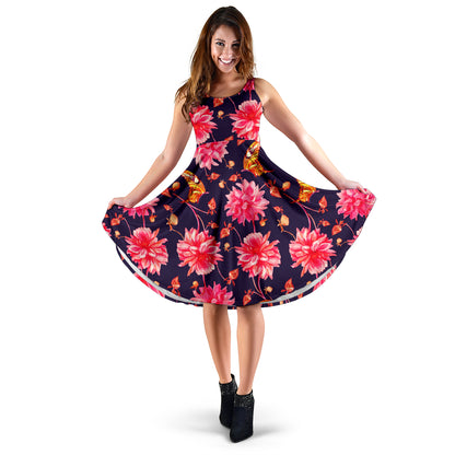 Dahlia Pattern Print Design DH03 Midi Dress