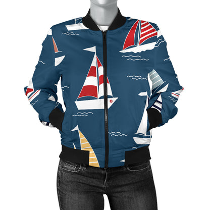 Sailing Ships Pattern Print Design A04 Women's Bomber Jacket