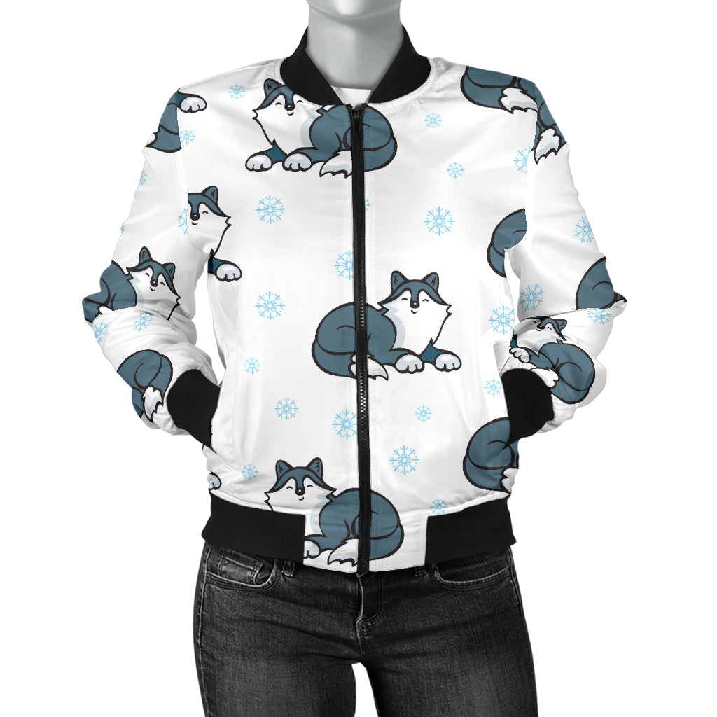 Alaskan Malamute Pattern Print Design 03 Women's Bomber Jacket