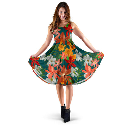 Amaryllis Pattern Print Design AL06 Midi Dress