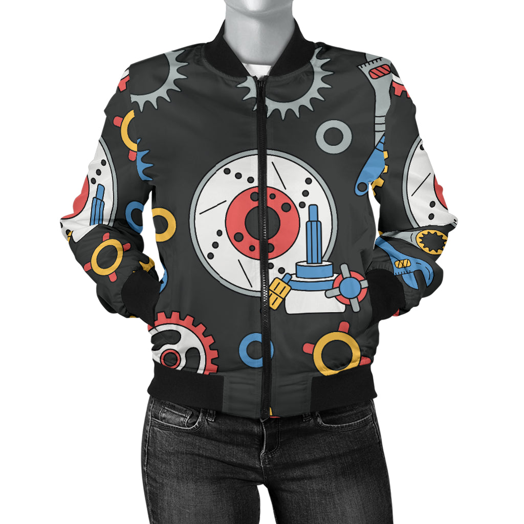 Mechanic Pattern Print Design 01 Women's Bomber Jacket