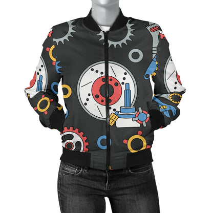 Mechanic Pattern Print Design 01 Women's Bomber Jacket