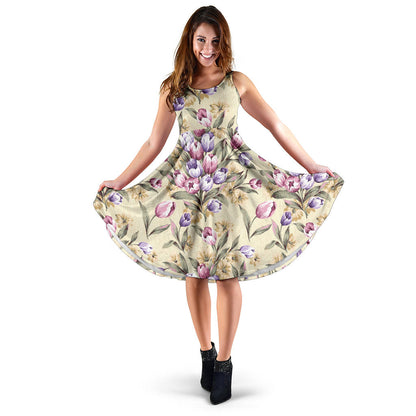 Tulip Pattern Print Design TP04 Midi Dress