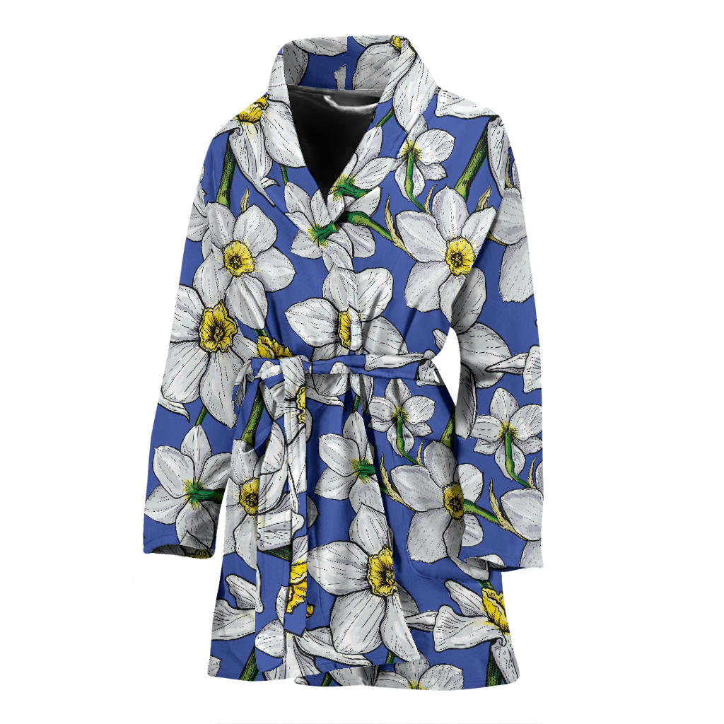 Daffodils Pattern Print Design DF08 Women Bathrobe