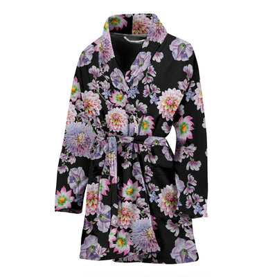 Dahlia Pattern Print Design DH012 Women Bathrobe