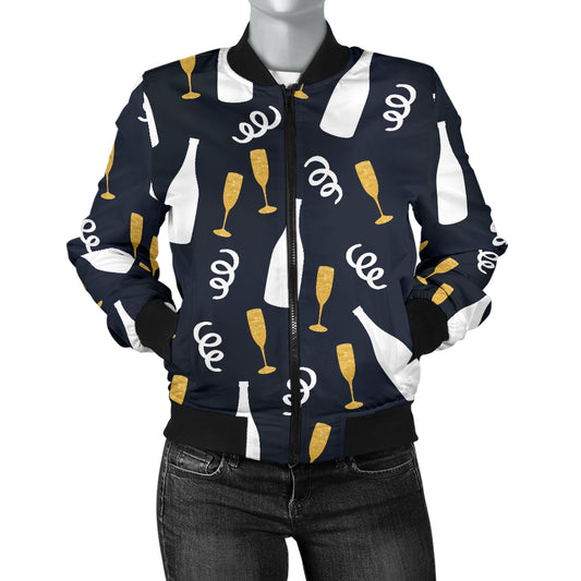 Champagne Pattern Print Design 01 Women's Bomber Jacket