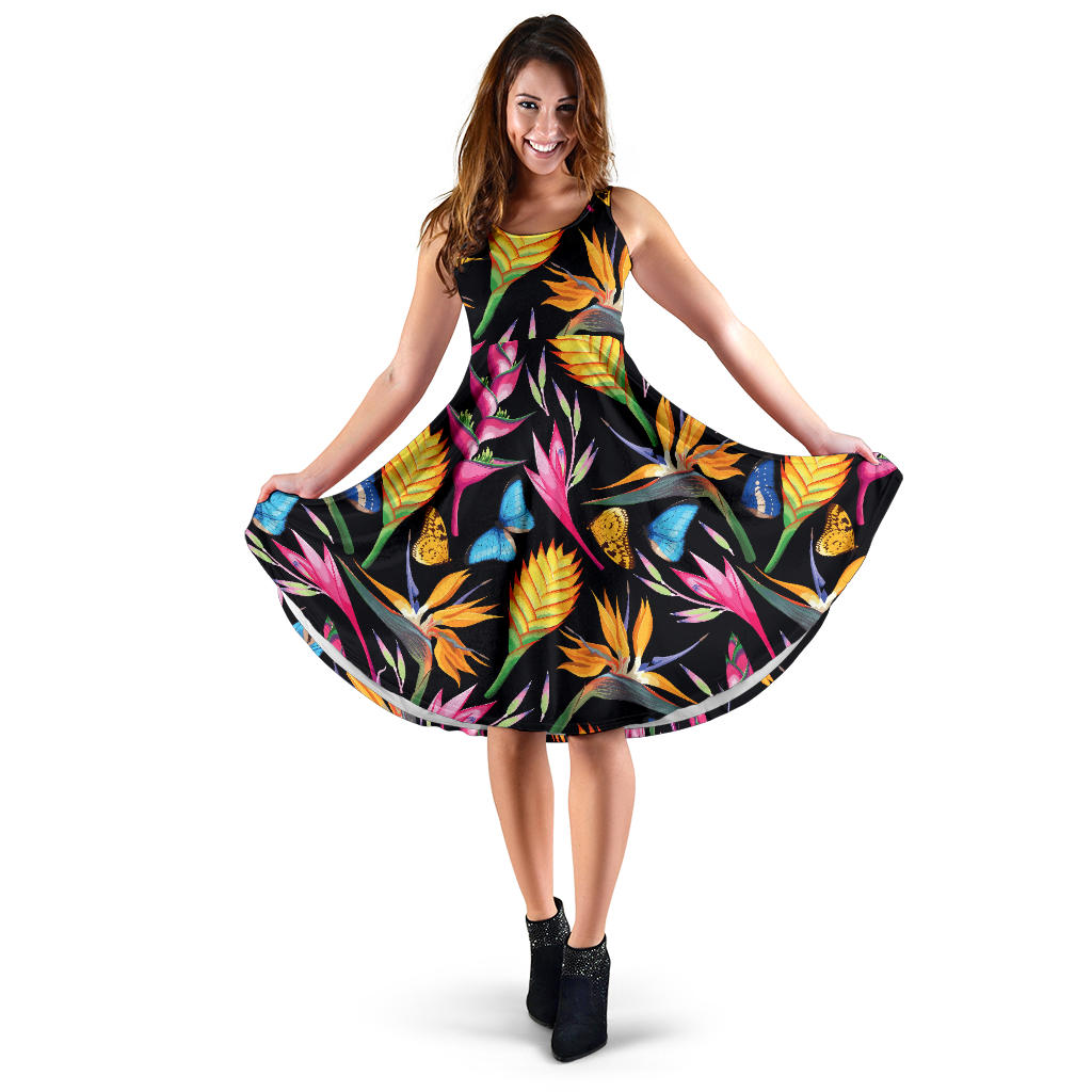 Tropical Flower Pattern Print Design TF016 Midi Dress