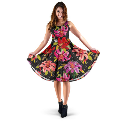 Lily Pattern Print Design LY012 Midi Dress