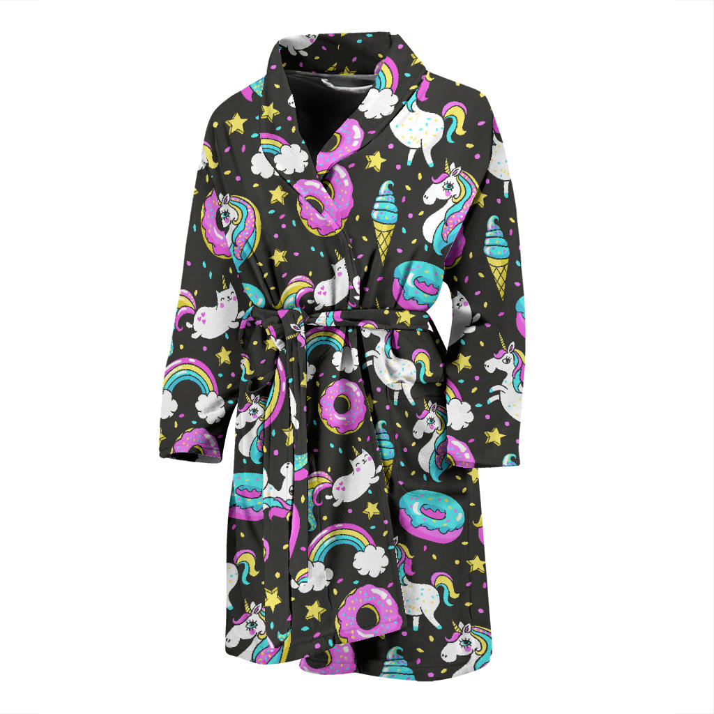 Donut Unicorn Pattern Print Design DN09 Men Bathrobe