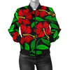 Red Hibiscus Embroidered Pattern Print Design HB032 Women Bomber Jacket