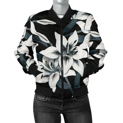 Lily Pattern Print Design 03 Women's Bomber Jacket