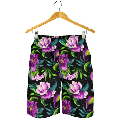 Bright Purple Floral Pattern Mens Shorts