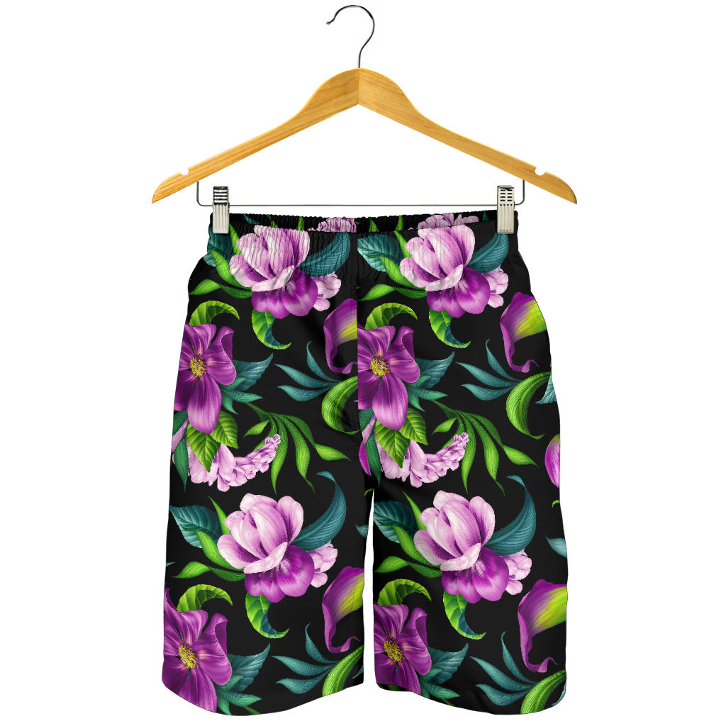 Bright Purple Floral Pattern Mens Shorts
