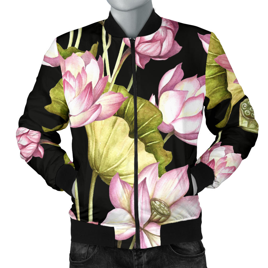 Water Lily Pattern Print Design WL06 Men Bomber Jacket