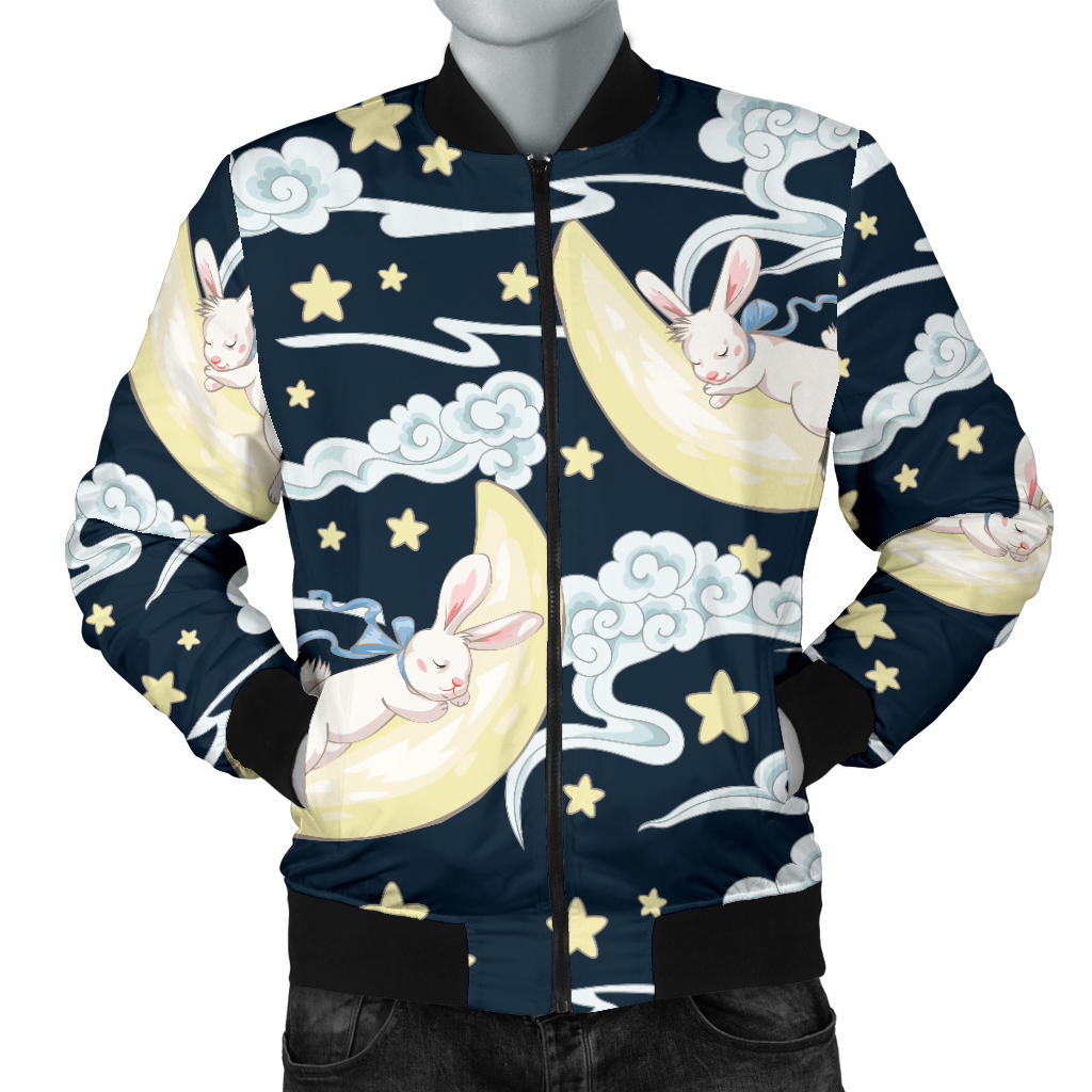 Rabbit Sleeping Pattern Print Design RB08 Men Bomber Jacket