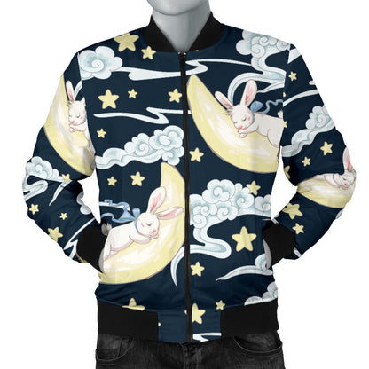 Rabbit Sleeping Pattern Print Design RB08 Men Bomber Jacket