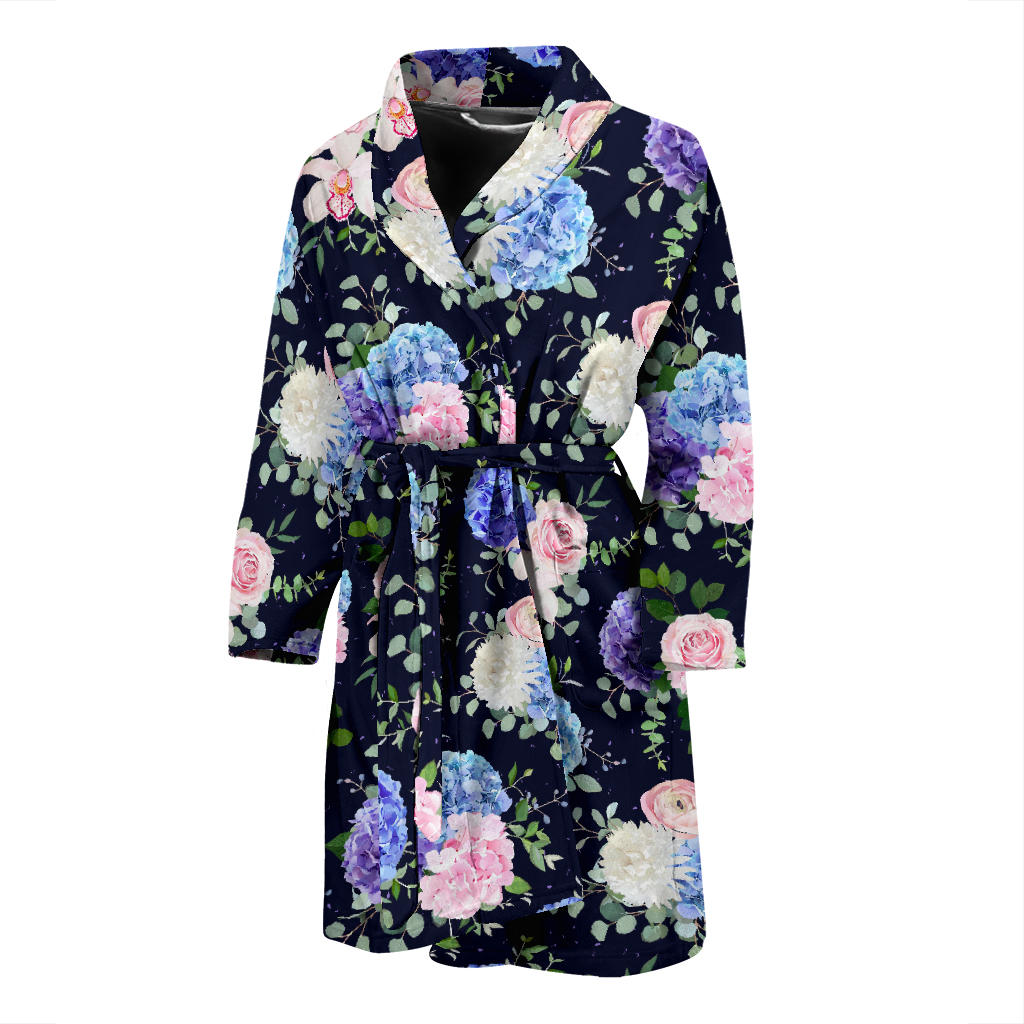 Hydrangea Pattern Print Design HD01 Men Bathrobe