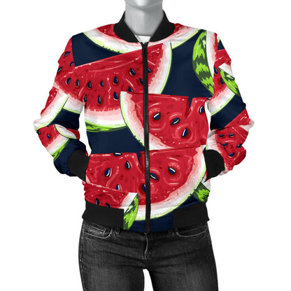 Watermelon Pattern Print Design WM011 Women Bomber Jacket