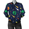 Alien UFO Pattern Print Design 05 Women's Bomber Jacket