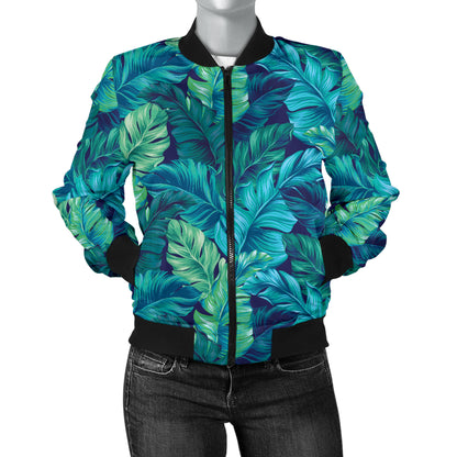 Banana Leaf Pattern Print Design 06 Women's Bomber Jacket