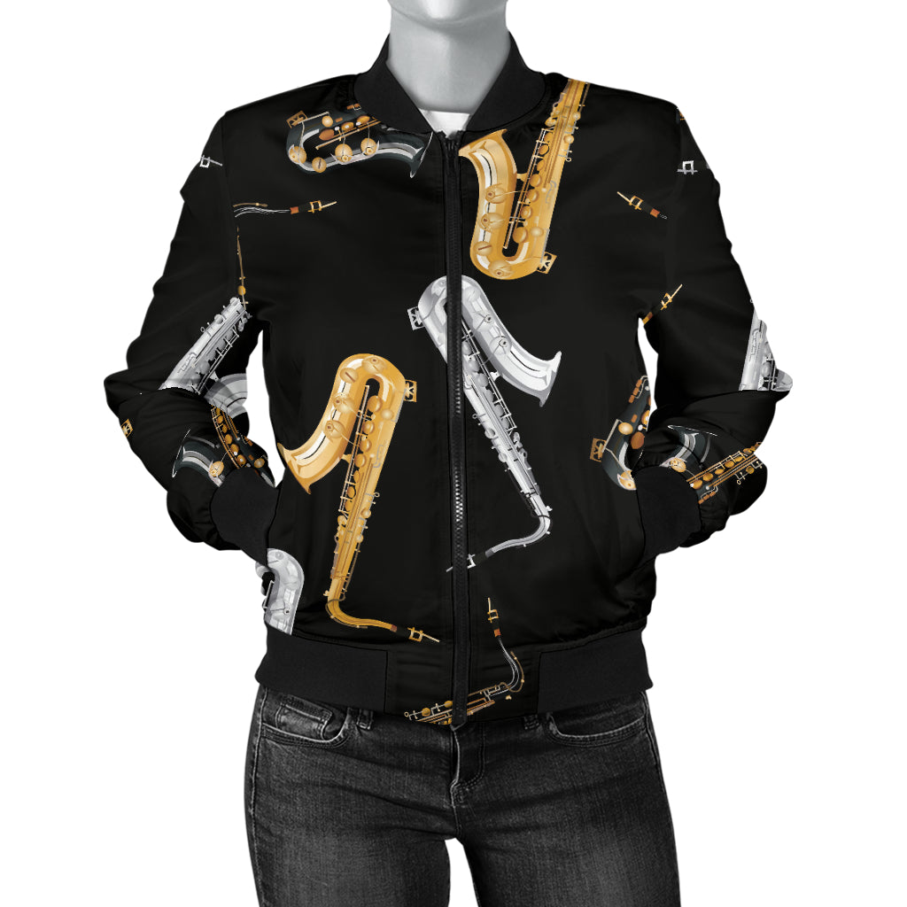 Saxophone Pattern Print Design 01 Women's Bomber Jacket