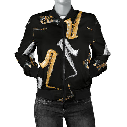 Saxophone Pattern Print Design 01 Women's Bomber Jacket